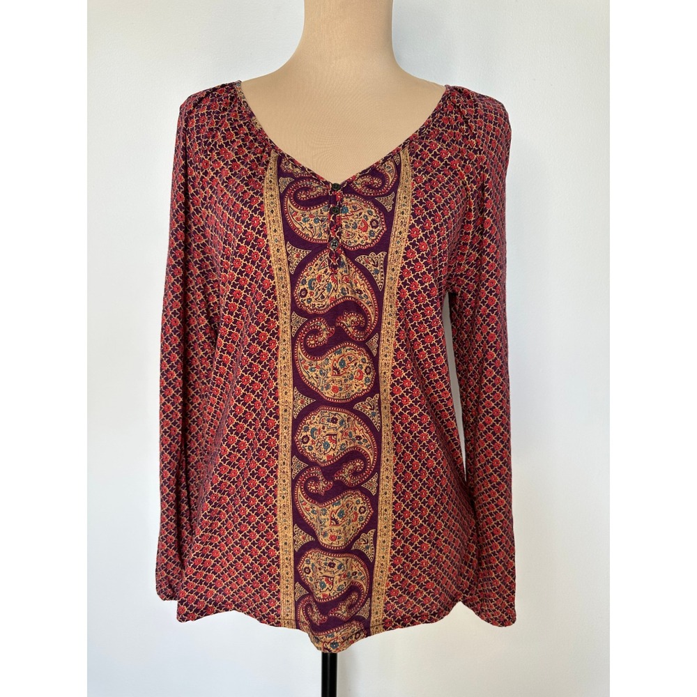 Lucky Brand Long Sleeve Top Womens Size M Floral Paisleyâ Cotton Modal Boho
